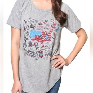 CANYON CREEK WOMENS USA TSHIRT SZ XL GRAY RED BLUE